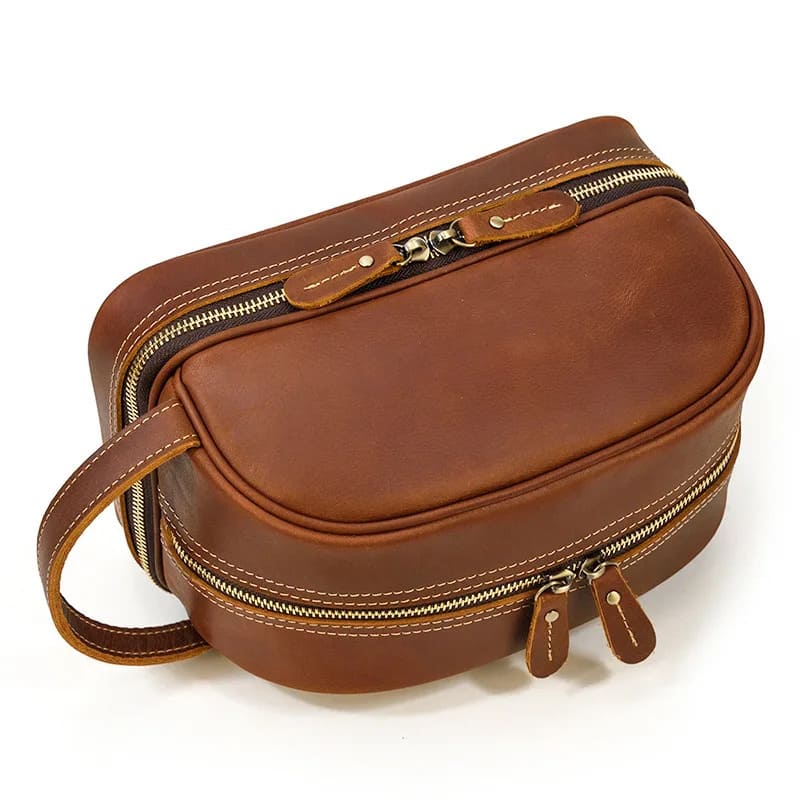 Trousse de toilette cuir homme luxe marron - À vos trousses