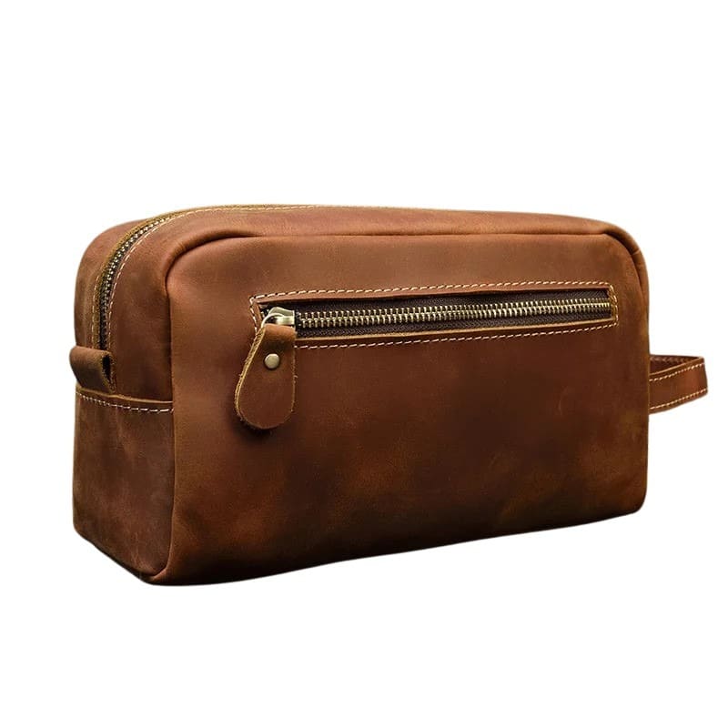 Trousse de toilette homme cuir vintage marron