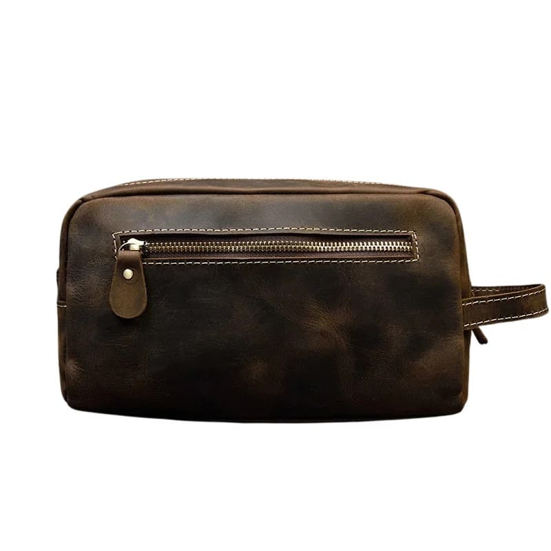 Trousse de toilette homme cuir vintage marron foncé