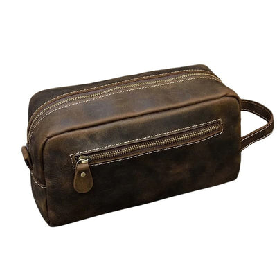 Trousse de toilette homme cuir vintage marron foncé